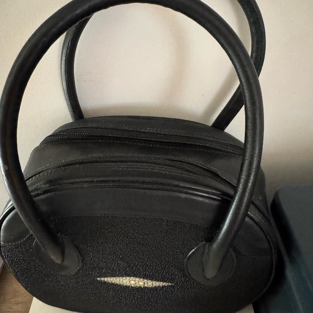 Rare* Genuine Shagreen ( stingray) & Leather Elegant Black Women's Handbag